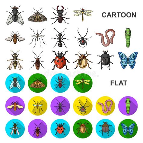 Different Kinds Of Insects Cartoon Icons In Set Collection For Design Insect Arthropod Vector
