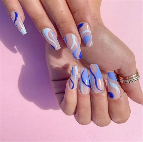 Hottest Blue Nails For 2021 In 2021 Lines On Nails Blue Acrylic