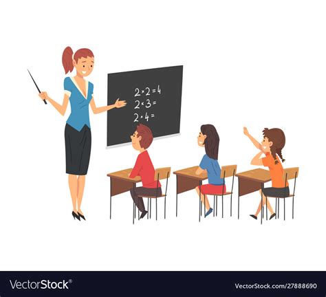 Female Teacher Teaching Students In Classroom Vector Image
