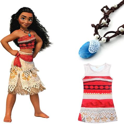 Princess Moana Cosplay Dress For Children Moana Costume With Necklace