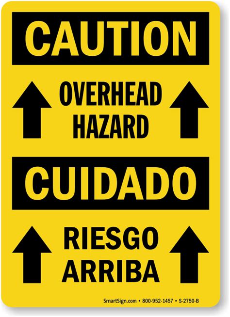 Bilingual Caution Overhead Hazard Sign