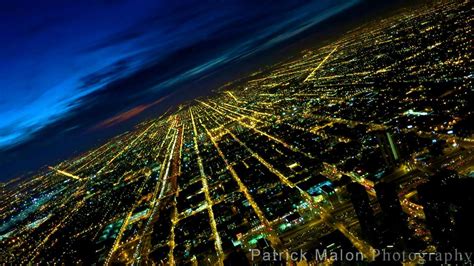 City Lights Street Grid From Above At Night Chicago Skyline