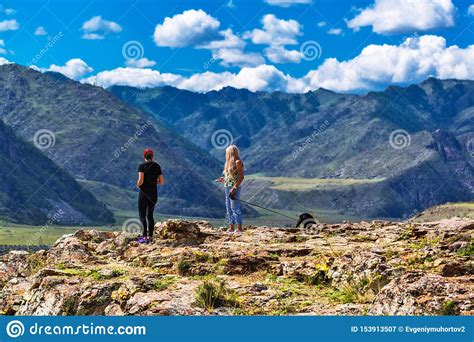 Tourists On The Mountain Slopes Altai Republic Russia Editorial