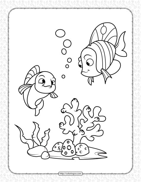 Printable Cute Fishes Under The Sea Coloring Page
