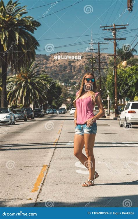 Beautiful Girl At The Hollywood District Near The Hollywood Sign