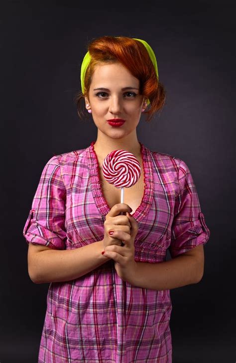 Young Beautiful Woman With Candy Stock Photo Image Of Hair Housewife