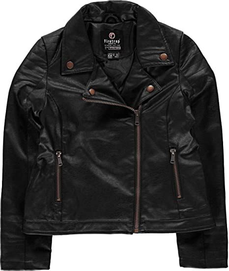 Firetrap Kids Girls Kate Pu Biker Jacket Junior Leather Coat Top Long