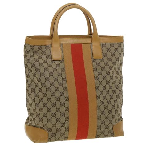Gucci Sherry Line Gg Canvas Tote Bag Beige Brown Red Auth Ac1414 Cloth