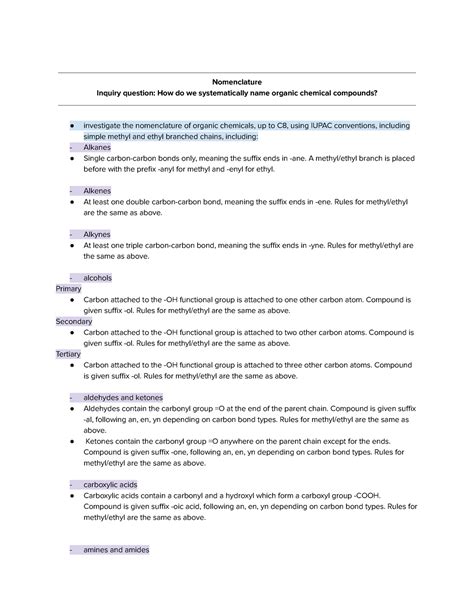 Hsc Chemistry Module 7 Organic Chemistry Nomenclature Inquiry