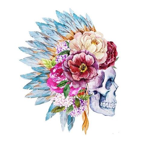 Sets Water Color Skull Temporary Tattoos Etsy Flower Skull Skull