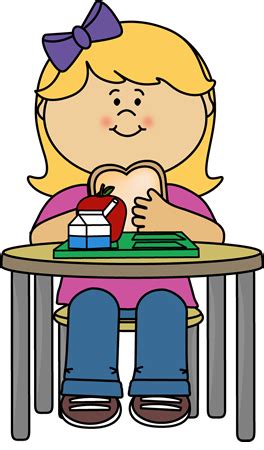 Girl Eating Cafeteria Lunch Clip Art - Girl Eating Cafeteria Lunch Image