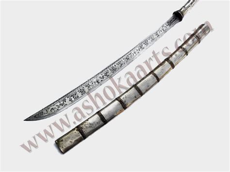 Beautiful Burmese Or Thai Sword Embellished With Silver To Blade