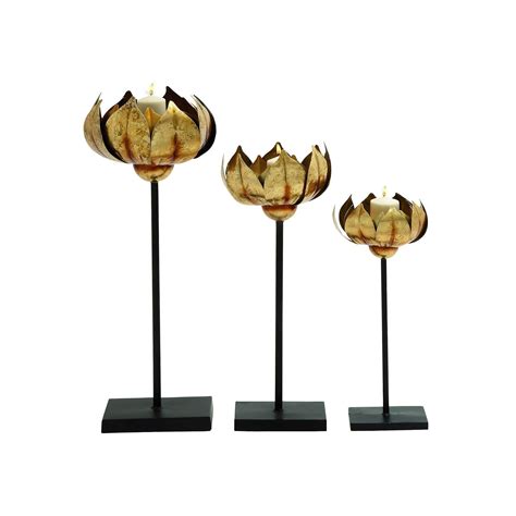 Iron Lotus Flower Candle Holder 3 Piece Set In 2020 Candle Holders