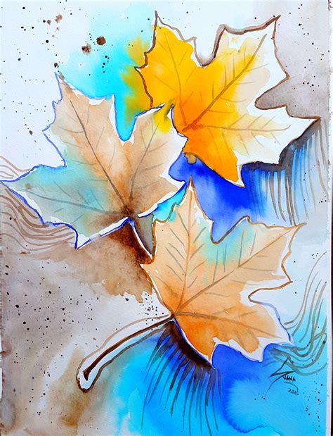 Autumn Leaves Watercolor 25 X 33 Cm By Silvana Pohl Aquarela