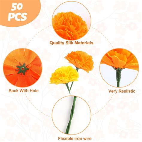 marigold flowers bulk 50 pcs artificial silk marigolds with stems fake orange f ebay