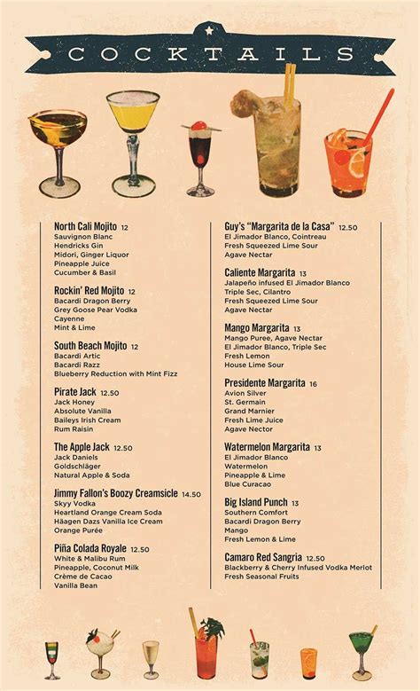 Cocktail Menu Enjoy A Variety Of Delicious Drinks