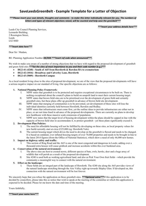 Planning Permission Objection Letter Template