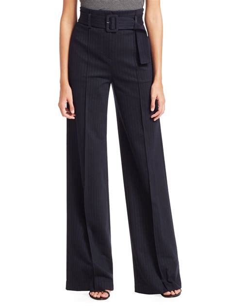 Theory High Waist Belted Pinstripe Pants In Blue Lyst