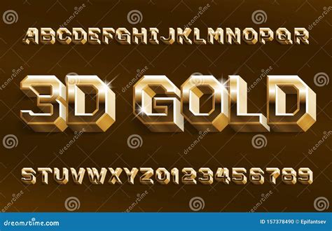 3d Gold Alphabet Font Shiny Golden Beveled Letters And Numbers Stock