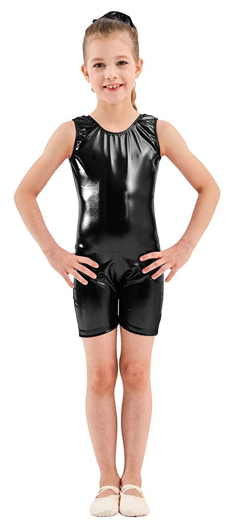 Kids Shiny Metallic Dance Gymnastics Biketard Child Leotards Bodysuit