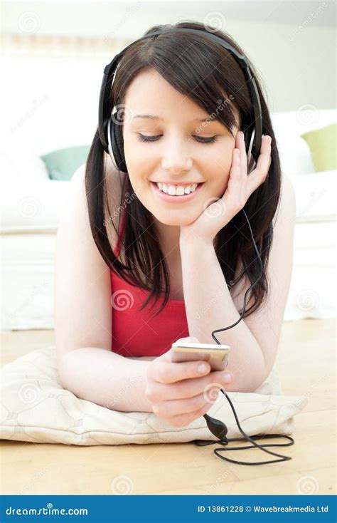 Radiant Woman Listening Music With Headphones On Stock Photo Image Of
