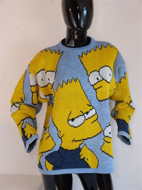 Blue Yellow Bart Simpson Avenue Of The Stars Wool Mix Sweater Fall Winter The Simpsons