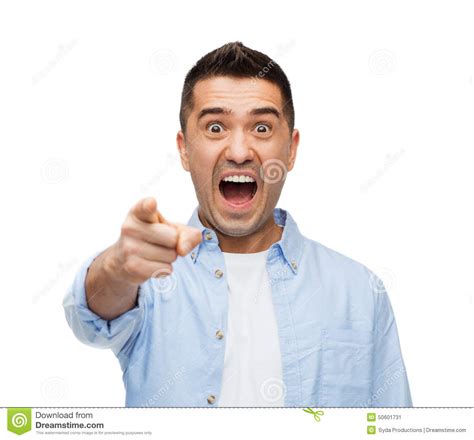 Scared Man Shouting And Pointing Finger On You Stock Photo Image