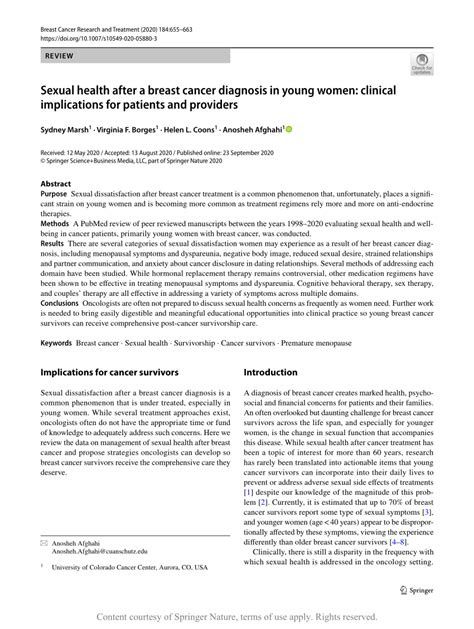 Sexual Health After A Breast Cancer Diagnosis In Young Women Clinical