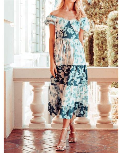 Anna Kaci Backless Blue Tiered Floral Maxi Dress Lyst