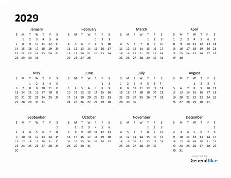 Free 2029 Calendars In Pdf Word Excel