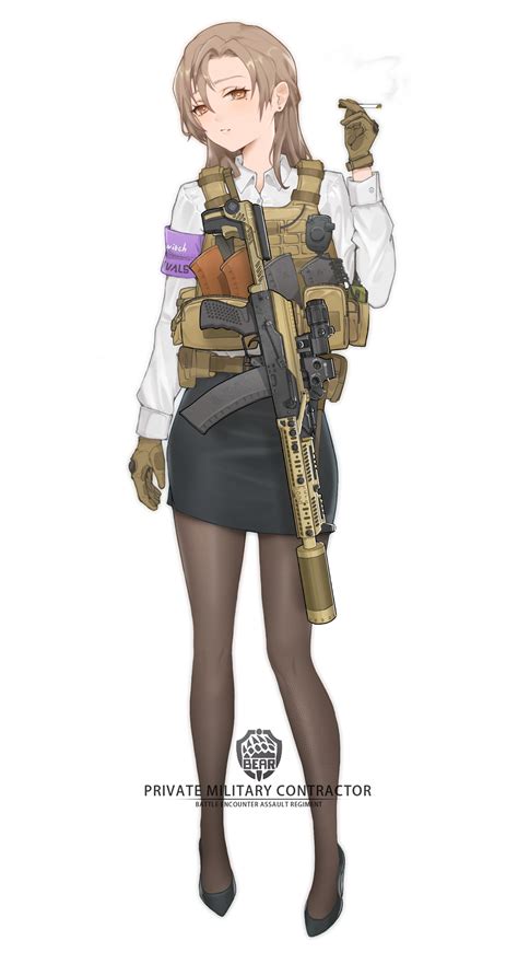 Safebooru 1girl Absurdres Ak 105 Ammunition Pouch Arm At Side Armband Assault Rifle Bangs Belt