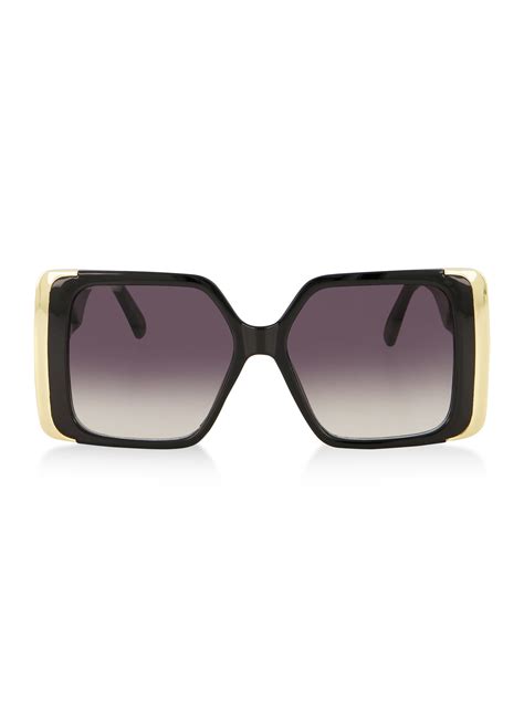 Oversized Metallic Trim Square Frame Sunglasses