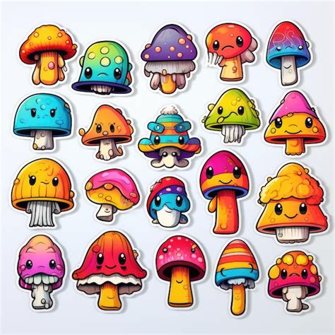 Premium Ai Image Funky Fungi Vibrant Cartoon Mushroom Stickers With