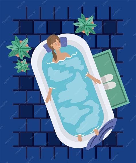 Premium Vector Woman Taking A Bath Tub Vector Illustration Design
