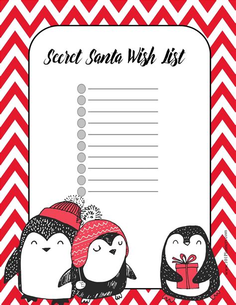 secret santa wish list printable template printable templates