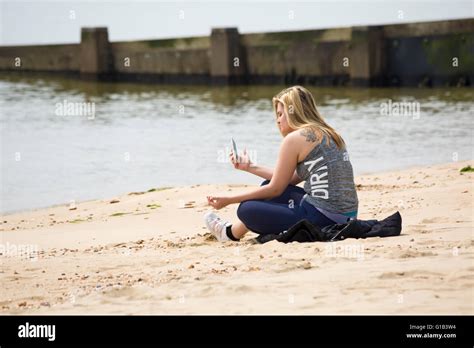 Bournemouth Dorset Uk 12 May 2016 Young Woman Sitting On Bournemouth