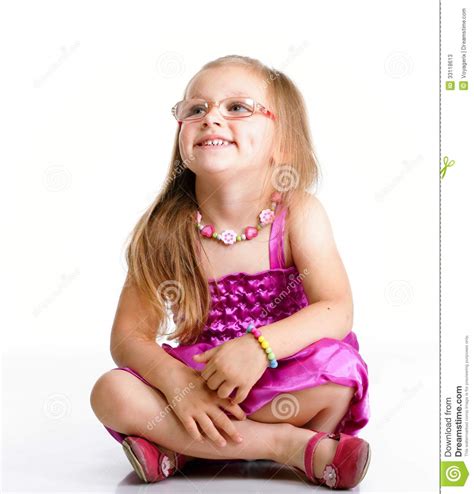 Cute Little Girl Sitting And Smiling Isolated Stock Photos Image