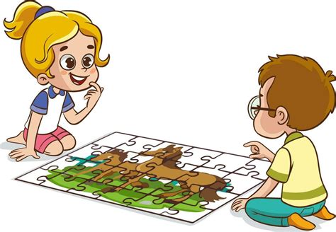 Vector Illustration Of Kids Playing Puzzles 27661514 Vector Art At Vecteezy