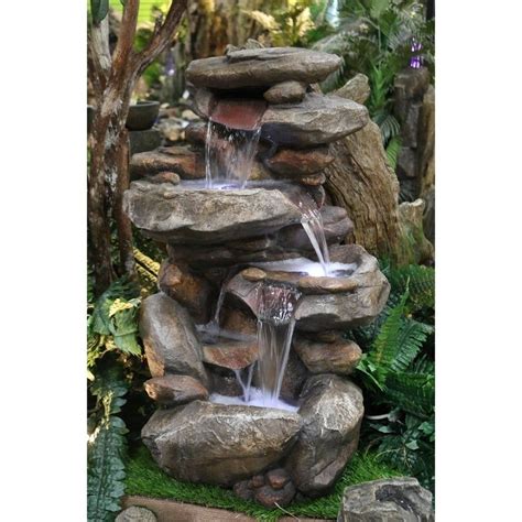 Alpine Corporation 40 Tall Outdoor 4 Tier Rock Water Fountain With Led