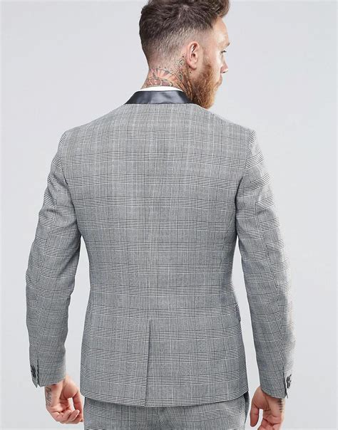 Religion Synthetic Skinny Collarless Suit Jacket In Prince Of Wales