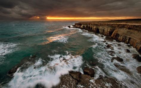 Hd Stormy Sea Sky At Sunset Wallpaper Download Free 54082