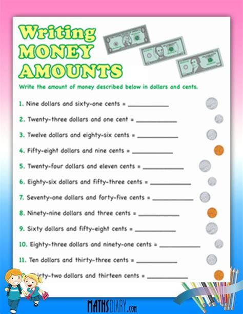 Writing Amount Of Money Math Worksheets