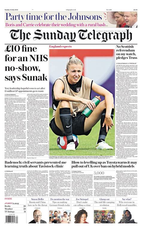 Sunday Telegraph Front Page 31st Of July 2022 Tomorrow S Papers Today