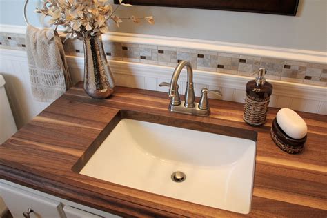 Small Bathroom With Walnut Wood Countertop Engraintops Com Bathroom Countertops Diy