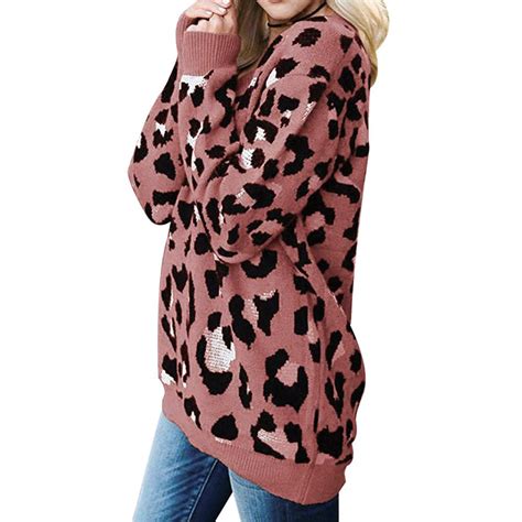 joinnvt women s leopard print long sleeve v neck sweater