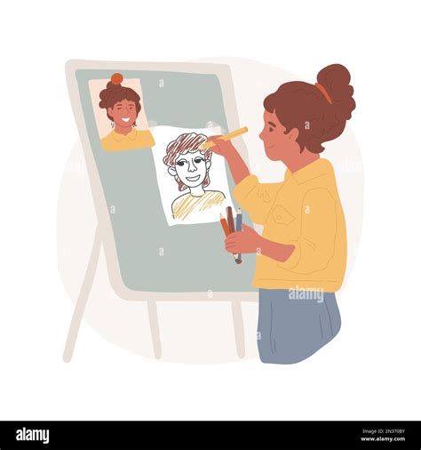 Drawing Self Portrait From A Picture Isolated Cartoon Vector Illustration Learn To Draw Face
