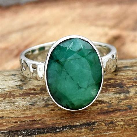 Indian Emerald Ring 925 Sterling Silver Handmade Ring Oval Etsy