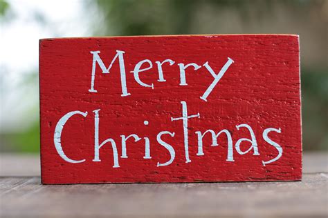 Merry Christmas Hand Lettered Wooden Sign By Our Backyard