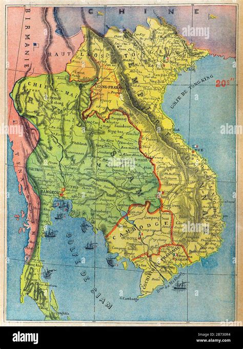Engraving Map Of The Kingdom Of Siam In 1893 Private Collection