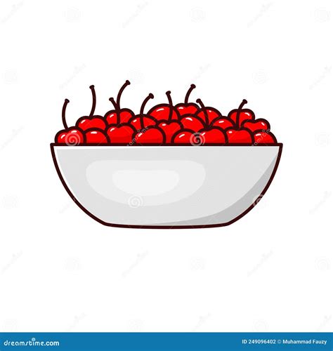 Bowl Of Cherries Vector Illustration With Cartoon Style Stock Vector Illustration Of
